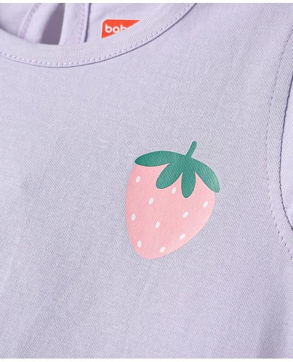 Babyhug Cotton Knit Half Sleeves T-Shirt with Strawberry Print - Lavender