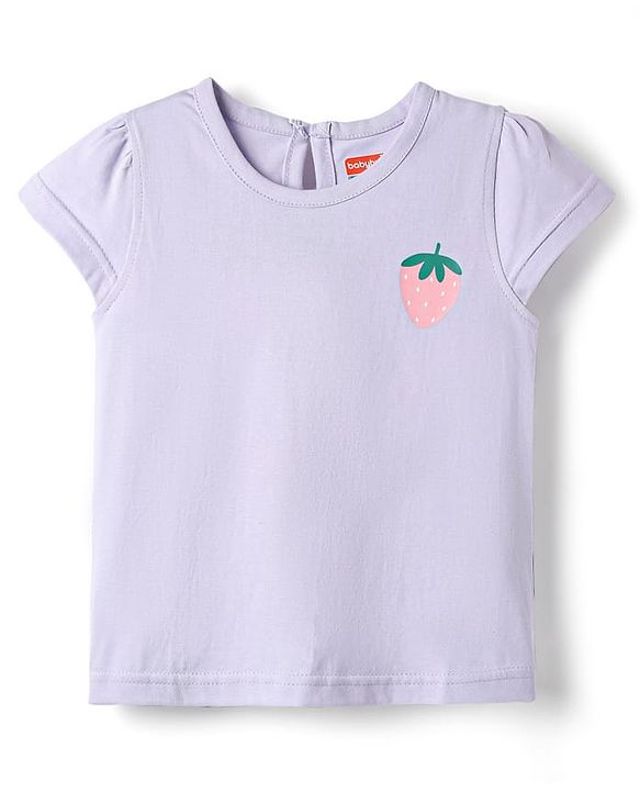 Babyhug Cotton Knit Half Sleeves T-Shirt with Strawberry Print - Lavender