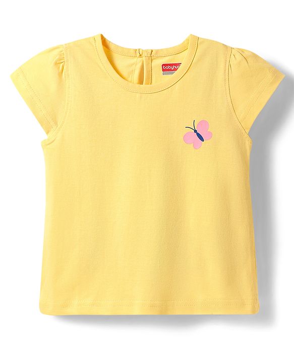 Babyhug Cotton Knit Half Sleeves T-Shirt with Butterfly Print -  Yellow