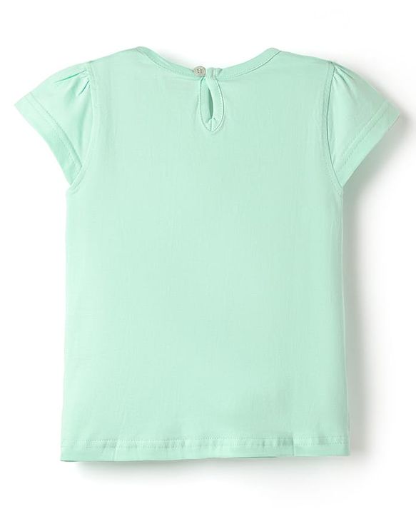 Babyhug Cotton Knit Half Sleeves T-Shirt with Floral Print - Sea Green