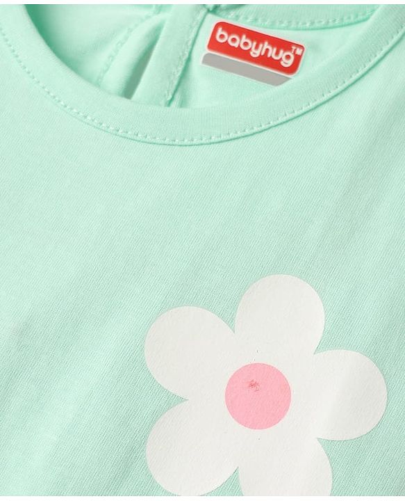 Babyhug Cotton Knit Half Sleeves T-Shirt with Floral Print - Sea Green