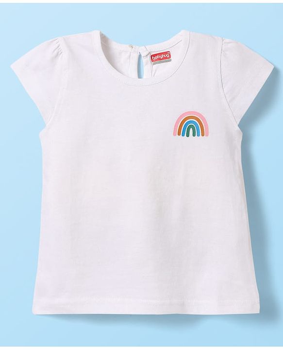 Babyhug Cotton Knit Half Sleeves T-Shirt With Rainbow Print - White