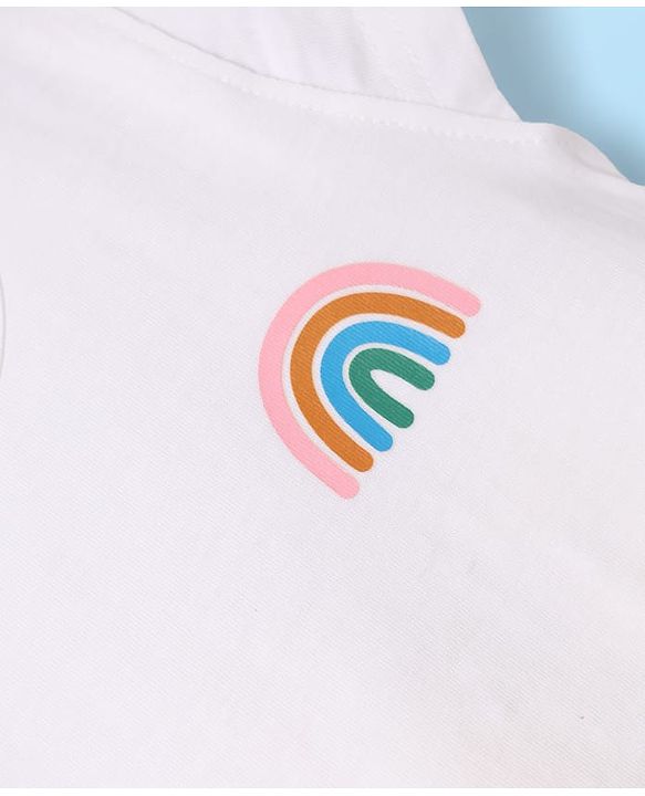 Babyhug Cotton Knit Half Sleeves T-Shirt With Rainbow Print - White