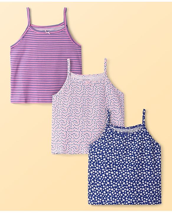 Pine Kids Cotton Knit Singlet Slips with Stripes & Polka Dot Pack Of 3 - Color May Vary