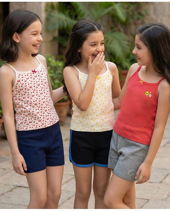 Pine Kids Cotton Knit Singlet Slips with Floral Print Pack Of 3 - Color May Vary