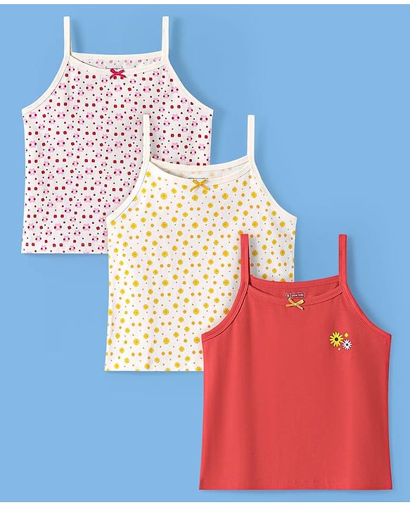 Pine Kids Cotton Knit Singlet Slips with Floral Print Pack Of 3 - Color May Vary