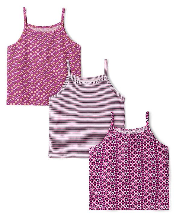 Pine Kids Cotton Knit Singlet Slips with Stripes & Heart Print Pack of 3 - Color May Vary
