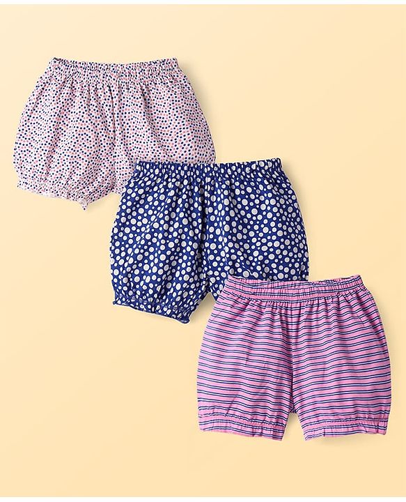 Pine Kids Cotton Knit Bloomers With Stripes & Star Print Pack 3 - Color May Vary