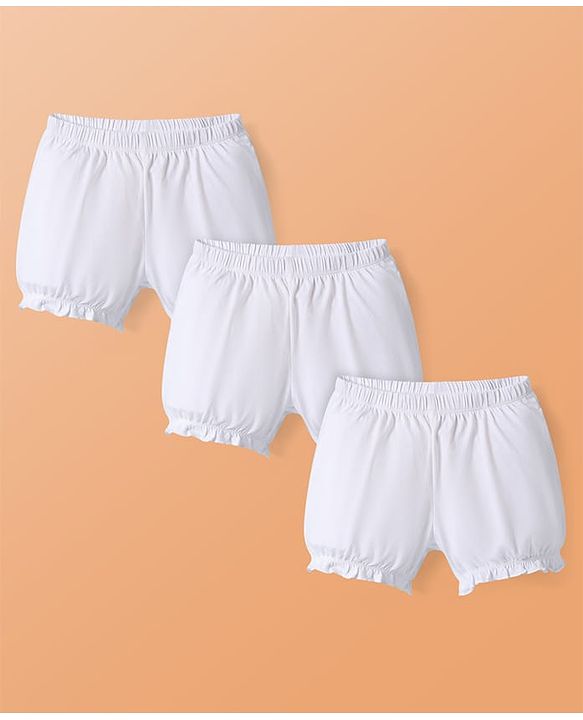 Pine Kids Cotton Knit Solid Color Bloomers Pack 3 - White