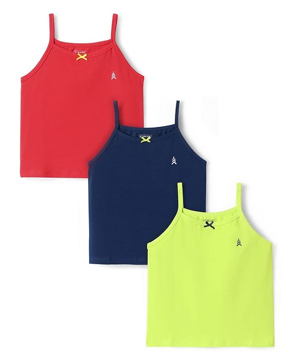 Pine Kids Cotton Elastane Knit Singlet Sleeves So;id Color Slips Pack of 3 (Color May Vary)