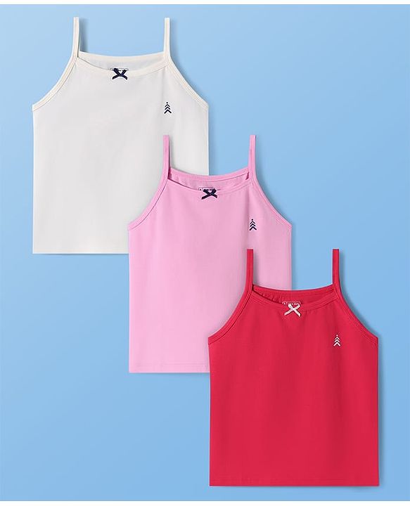Pine Kids Cotton Elastane Singlet Sleeves Solid Color Slips Pack of 3 (Color May Vary)