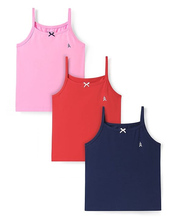Pine Kids Cotton Elastane Knit Singlet Sleeves Solid Colors Slips Pack of 3 (Color May Vary)