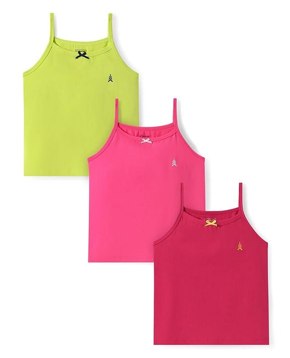 Pine Kids Cotton Elastane Knit Singlet Sleeves Solid Color Slips Pack of 3 (Color May Vary)