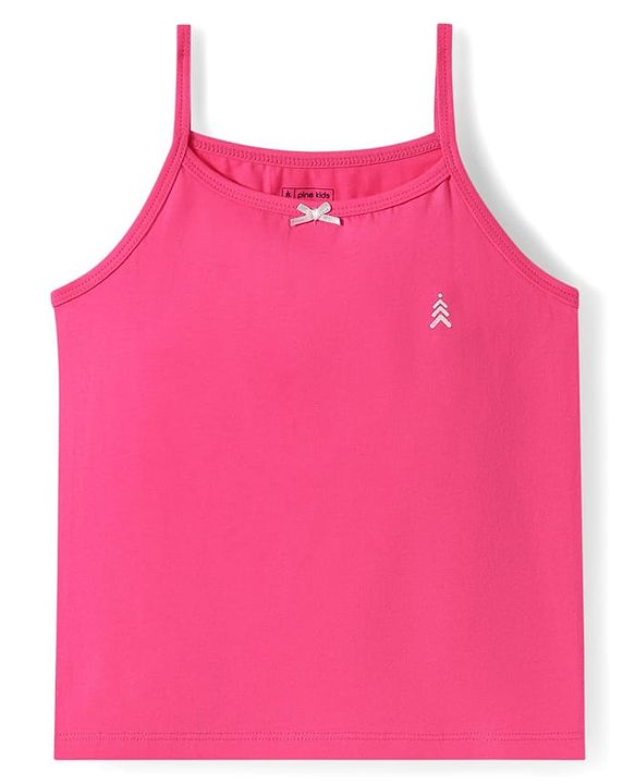 Pine Kids Cotton Elastane Knit Singlet Sleeves Solid Color Slips Pack of 3 (Color May Vary)