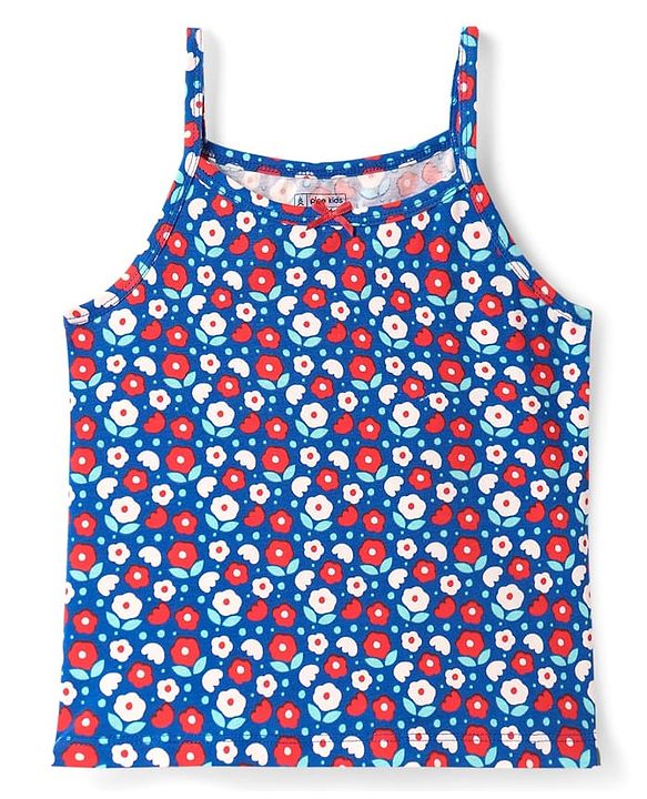 Pine Kids Cotton Elastane Knit Singlet Sleeves Slips with Floral Print & Stripes Pack of 3 (Color May Vary)
