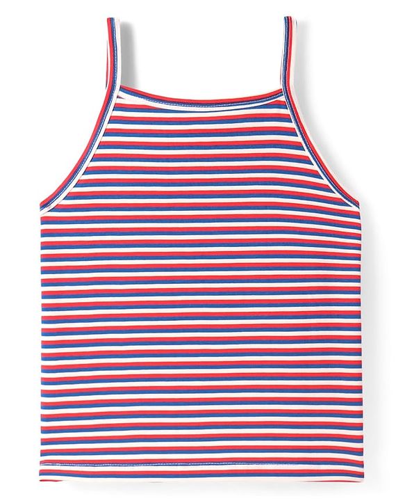 Pine Kids Cotton Elastane Knit Singlet Sleeves Slips with Floral Print & Stripes Pack of 3 (Color May Vary)