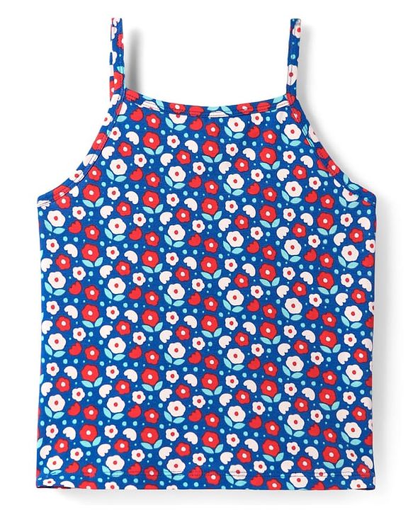 Pine Kids Cotton Elastane Knit Singlet Sleeves Slips with Floral Print & Stripes Pack of 3 (Color May Vary)