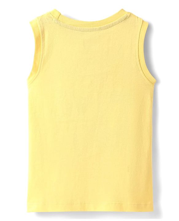 Babyhug Cotton Knit Sleeveless Tank T-Shirt With Beach Theme Print -Yellow