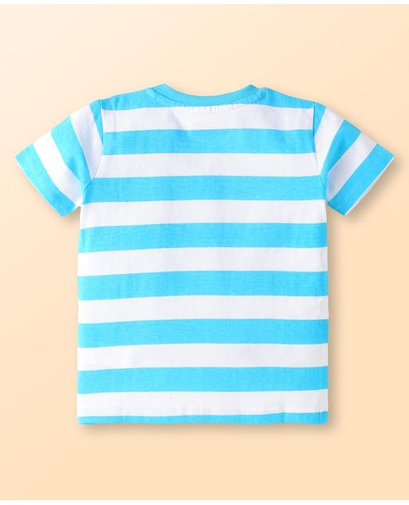 Babyhug Cotton Knit Half Sleeves T-Shirts with Beach Theme Print & Stripes Pack of 3 - White Red & Navy Blue