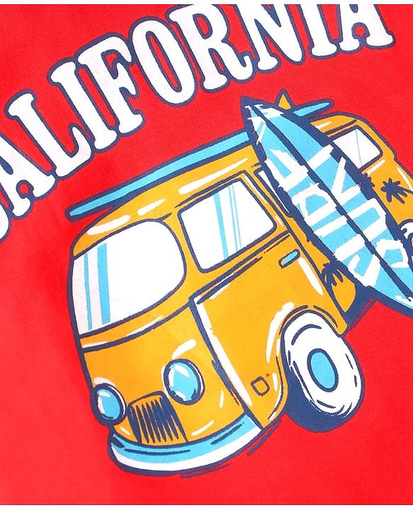 Babyhug Cotton Knit Half Sleeves T-Shirts with Beach Theme Print & Stripes Pack of 3 - White Red & Navy Blue