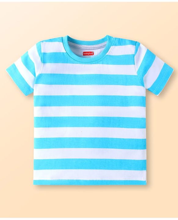 Babyhug Cotton Knit Half Sleeves T-Shirts with Beach Theme Print & Stripes Pack of 3 - White Red & Navy Blue