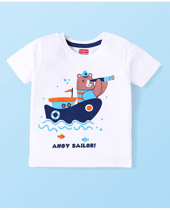 Babyhug Cotton Knit Half Sleeves T-Shirts with Stripes & Boat Print Pack Of 3 - Yellow & White