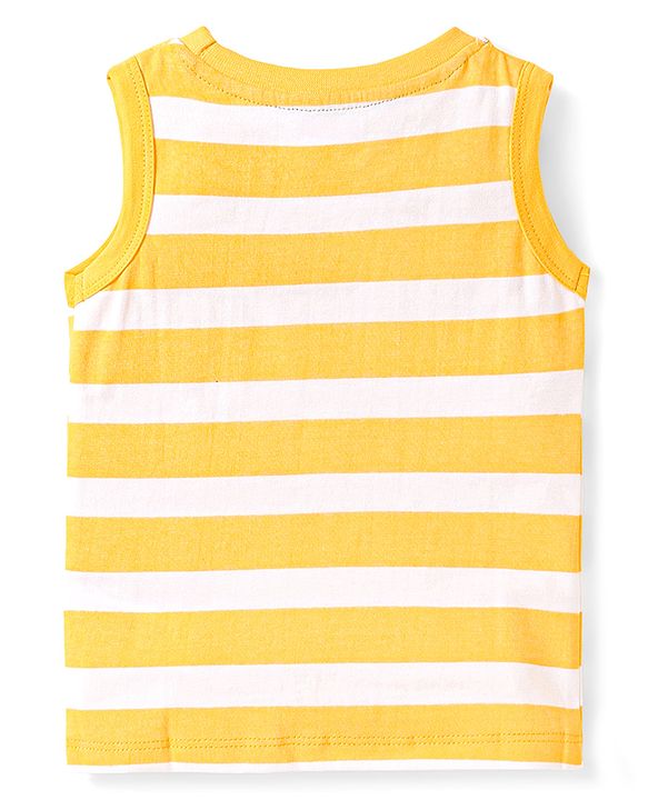 Babyhug Cotton Knit Sleeveless Tank T-Shirts With Stripes & Beach Theme Print Pack Of 3 - Yellow & Orange