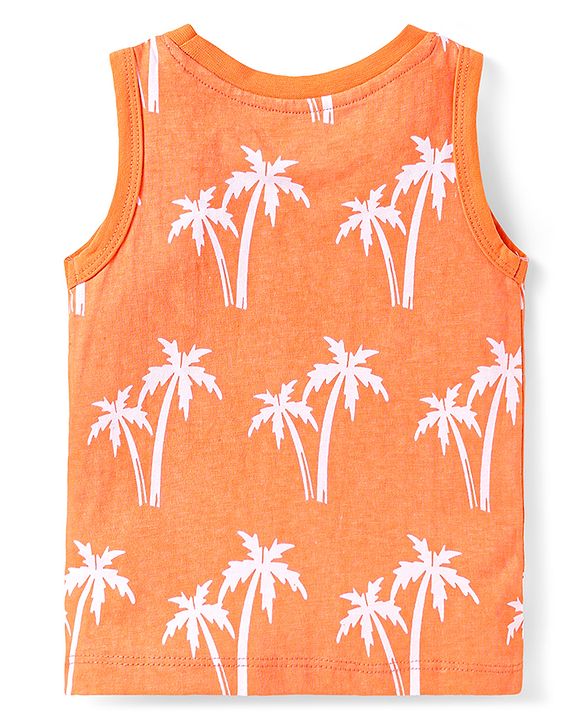 Babyhug Cotton Knit Sleeveless Tank T-Shirts With Stripes & Beach Theme Print Pack Of 3 - Yellow & Orange