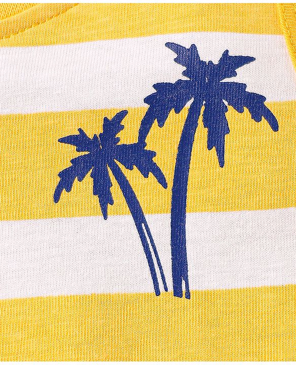 Babyhug Cotton Knit Sleeveless Tank T-Shirts With Stripes & Beach Theme Print Pack Of 3 - Yellow & Orange