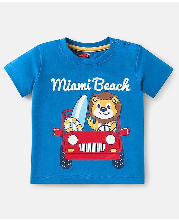 Babyhug Cotton Knit Half Sleeves T-Shirts With Stripes & Animal Print Pack Of 3 - Red & Blue