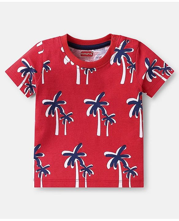 Babyhug Cotton Knit Half Sleeves T-Shirts With Stripes & Animal Print Pack Of 3 - Red & Blue
