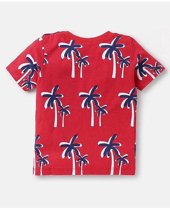 Babyhug Cotton Knit Half Sleeves T-Shirts With Stripes & Animal Print Pack Of 3 - Red & Blue
