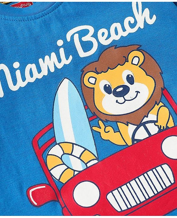 Babyhug Cotton Knit Half Sleeves T-Shirts With Stripes & Animal Print Pack Of 3 - Red & Blue