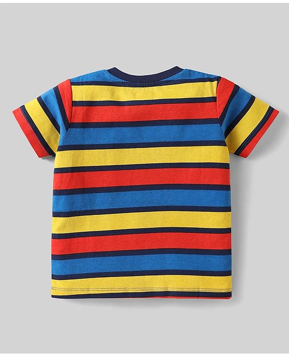 Babyhug Cotton Knit Half Sleeves Striped T-Shirts with Text Print Pack of 3 - Blue & Red