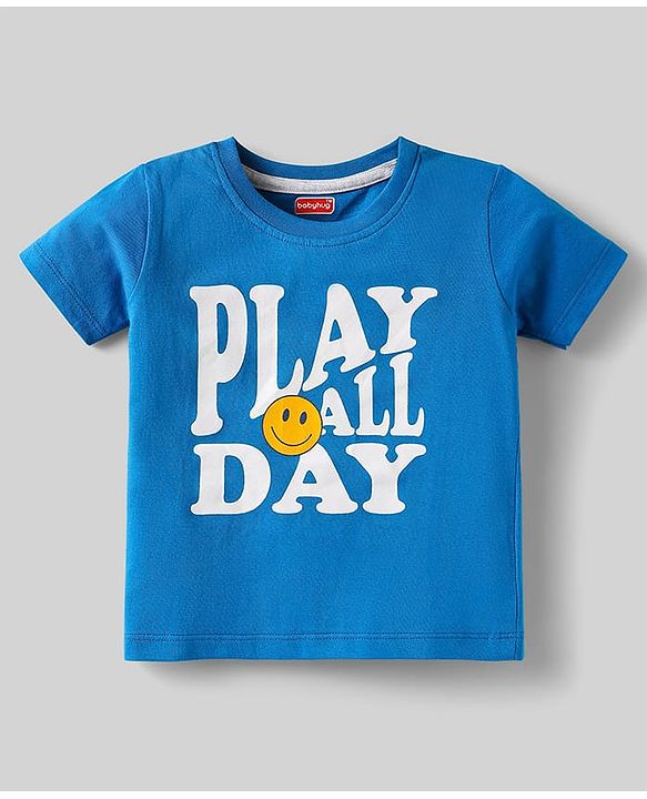Babyhug Cotton Knit Half Sleeves Striped T-Shirts with Text Print Pack of 3 - Blue & Red