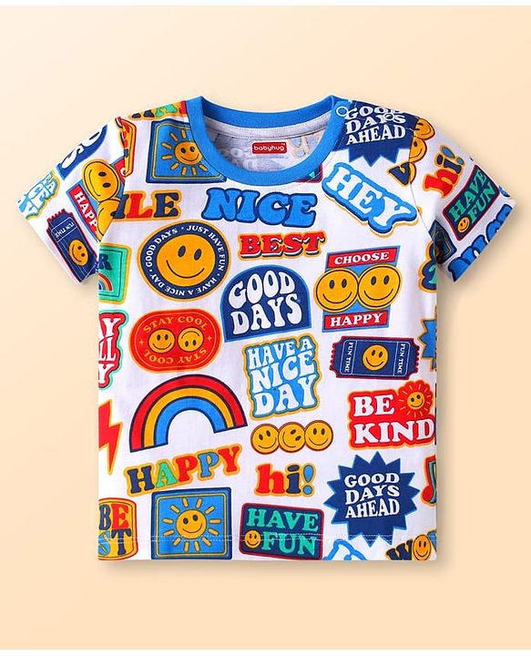 Babyhug Cotton Knit Half Sleeves T-Shirts with Text Print Pack of 3 - White Red & Blue