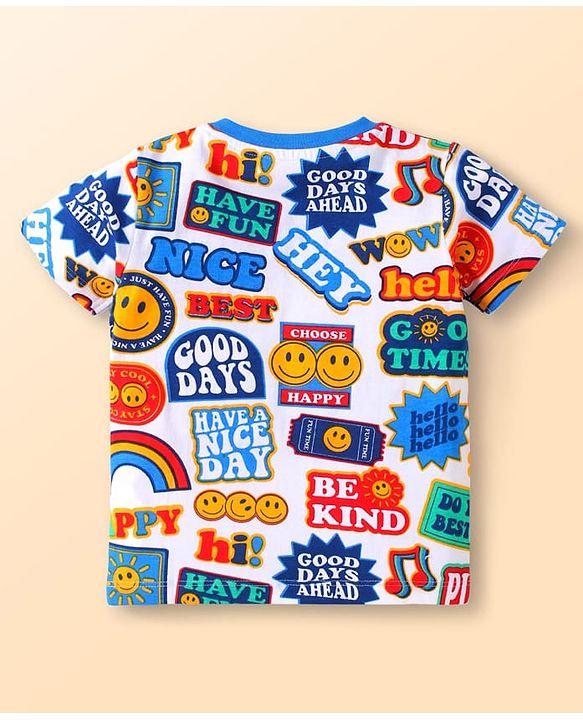 Babyhug Cotton Knit Half Sleeves T-Shirts with Text Print Pack of 3 - White Red & Blue