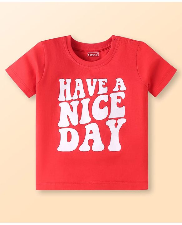Babyhug Cotton Knit Half Sleeves T-Shirts with Text Print Pack of 3 - White Red & Blue