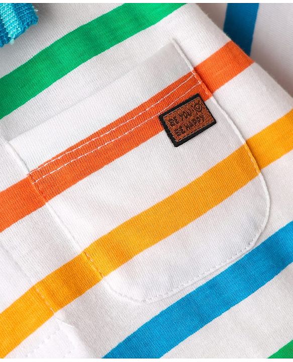 Babyhug Cotton Knit Half Sleeves Striped Polo T-Shirt - White & Blue