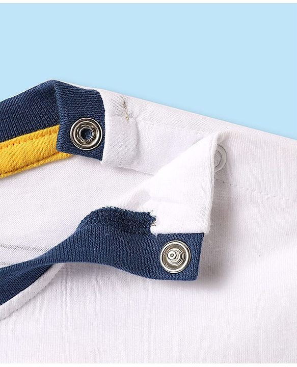 Babyhug Cotton Knit Half Sleeves Oversized T-Shirt With Beach Theme Badge - White & Navy Blue