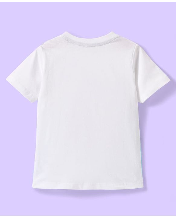 Babyhug Cotton Knit Half Sleeves T-Shirt With Ombre Effect & Beach Graphics - White & Light Blue