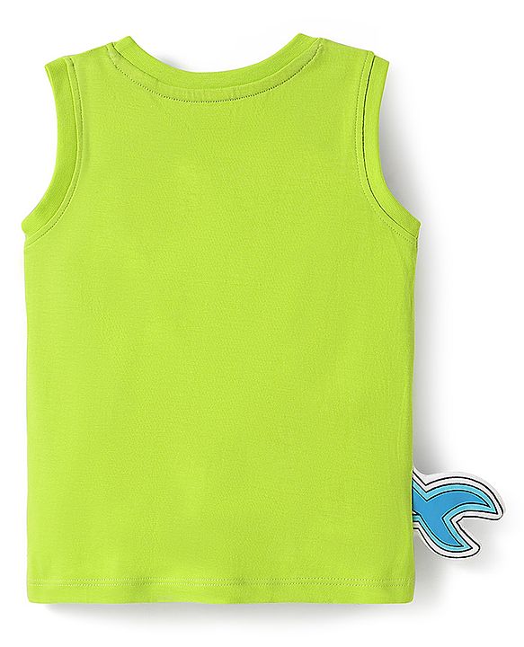 Babyhug Cotton Knit Sleeveless Tank T-Shirt With Sea Life Print -Limegreen