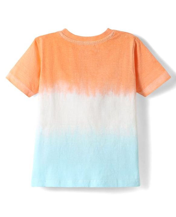 Babyhug Cotton Knit Half Sleeves T-Shirt With Ombre  Effect & Be Kind Text Print -  Orange White & Light Blue