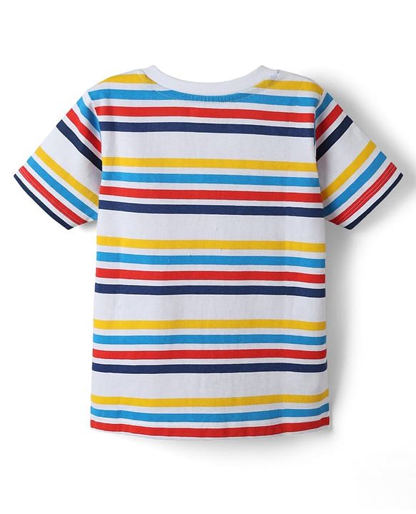 Babyhug Cotton Knit Half Sleeves T-Shirts with Animal Print & Stripes Pack of 3 - Blue Red & White