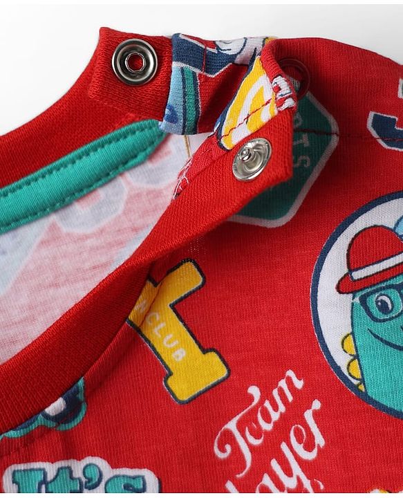 Babyhug Cotton Knit Half Sleeves T-Shirts with Animal Print & Stripes Pack of 3 - Blue Red & White