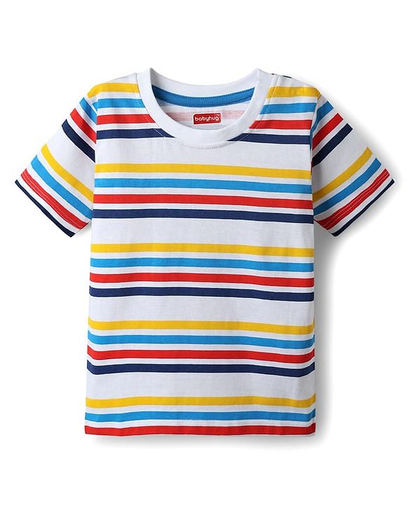Babyhug Cotton Knit Half Sleeves T-Shirts with Animal Print & Stripes Pack of 3 - Blue Red & White