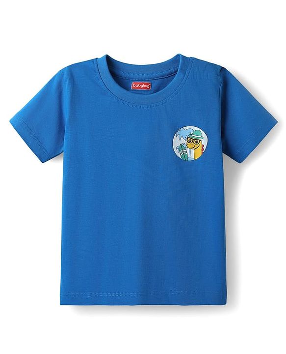 Babyhug Cotton Knit Half Sleeves T-Shirts with Animal Print & Stripes Pack of 3 - Blue Red & White