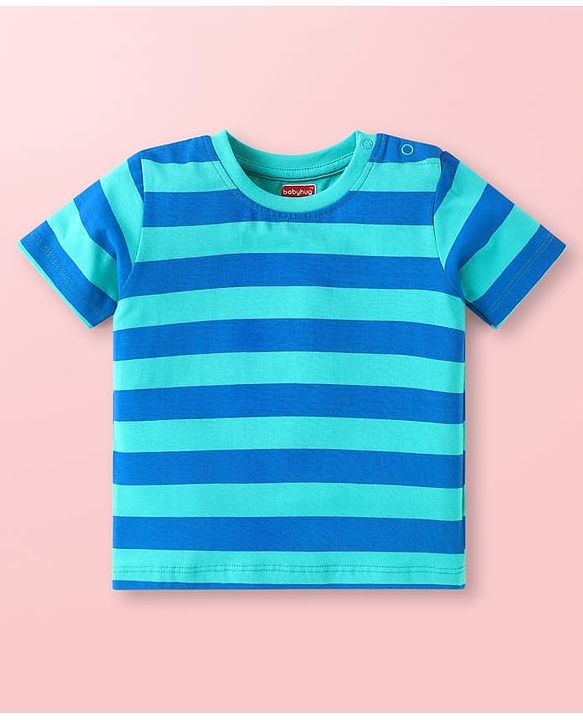 Babyhug Cotton Knit Half Sleeves T-Shirts with Beach Theme Print & Stripes Pack of 3 - Yellow & Blue