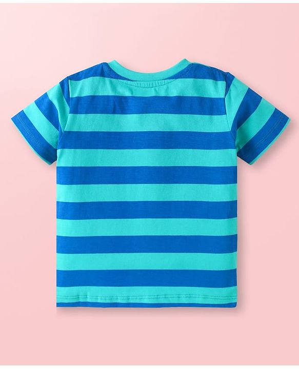 Babyhug Cotton Knit Half Sleeves T-Shirts with Beach Theme Print & Stripes Pack of 3 - Yellow & Blue