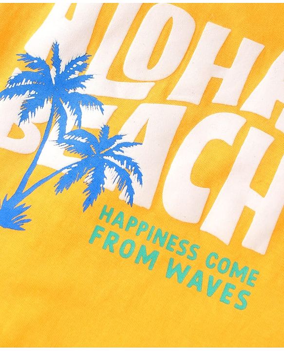 Babyhug Cotton Knit Half Sleeves T-Shirts with Beach Theme Print & Stripes Pack of 3 - Yellow & Blue